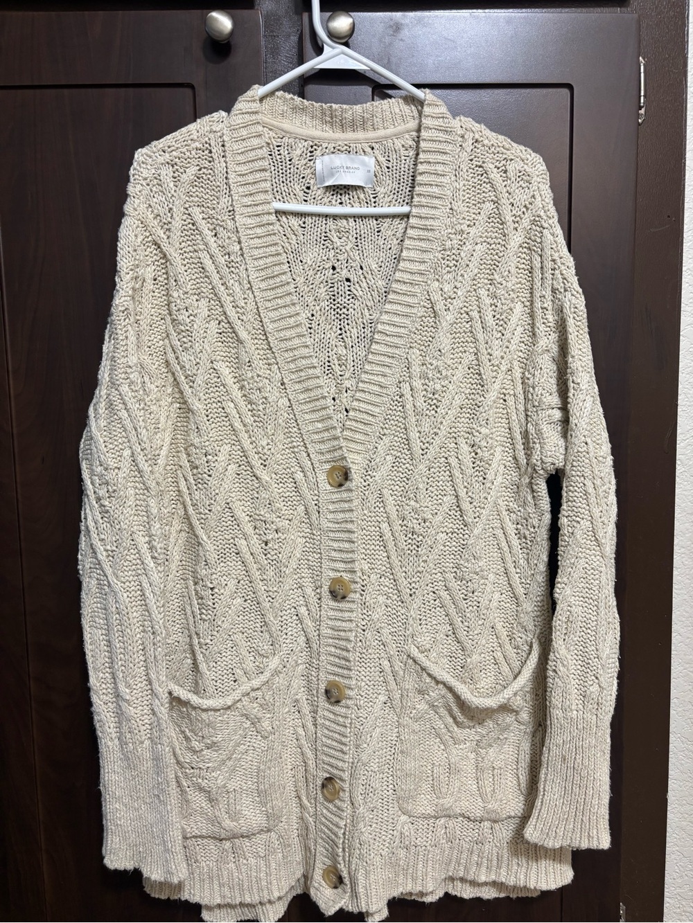 Lucky Brand Cream Cable Knit Button-Front Cardigan Size XS